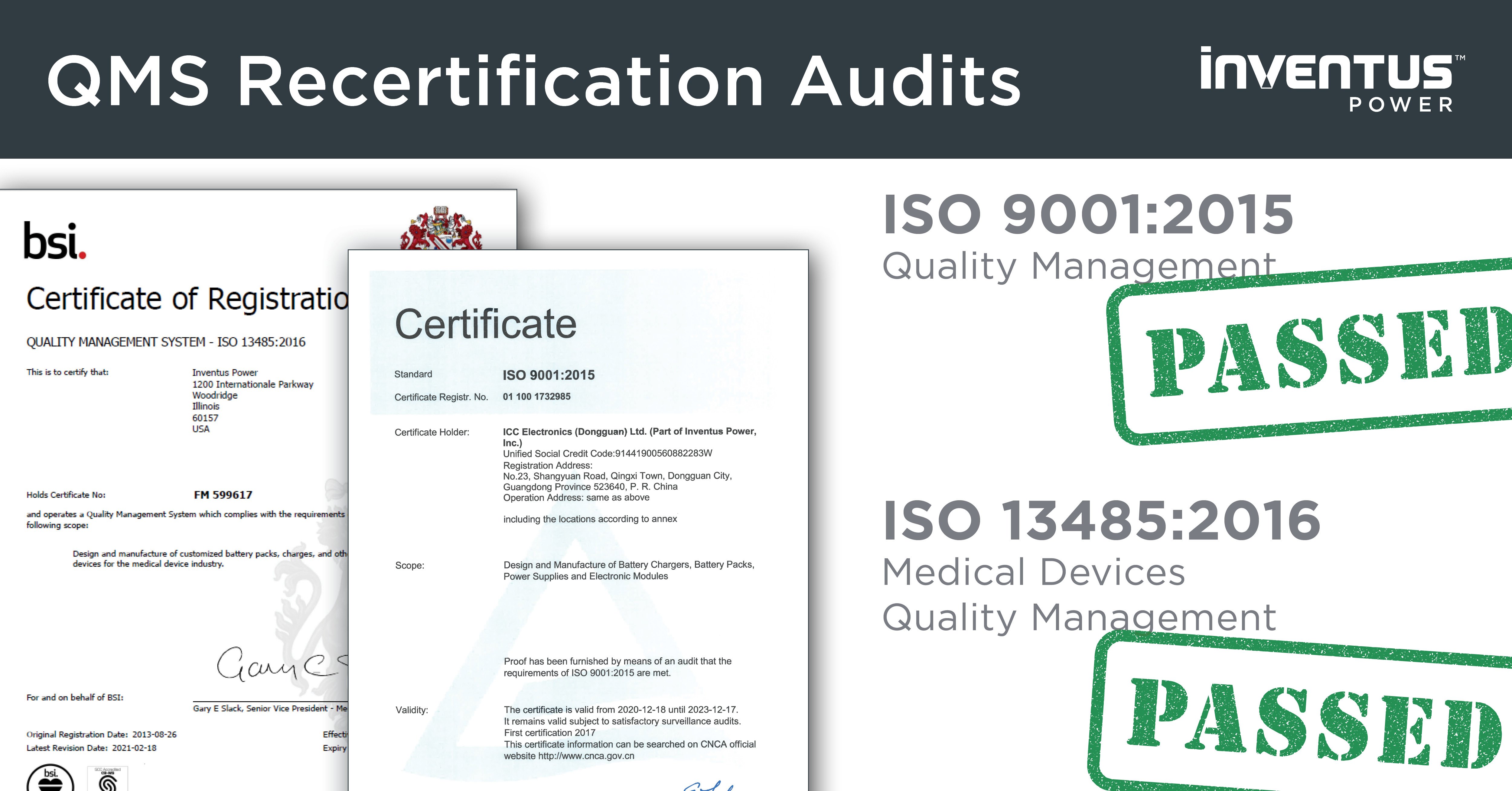 Inventus Power Passes Iso 134852016 And Iso 90012015 Recertification Audits 1875